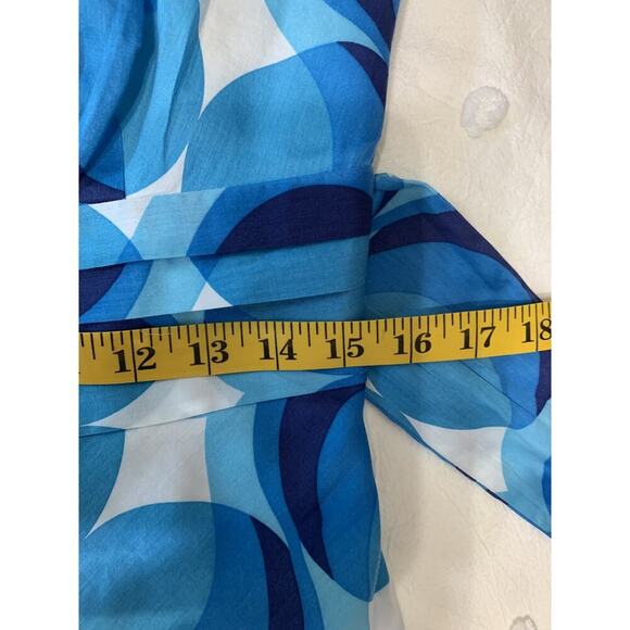 Ann Taylor Women's Sundress Size 4 Retro Print Blue Tie Back Resort Wedding - Picture 5 of 9